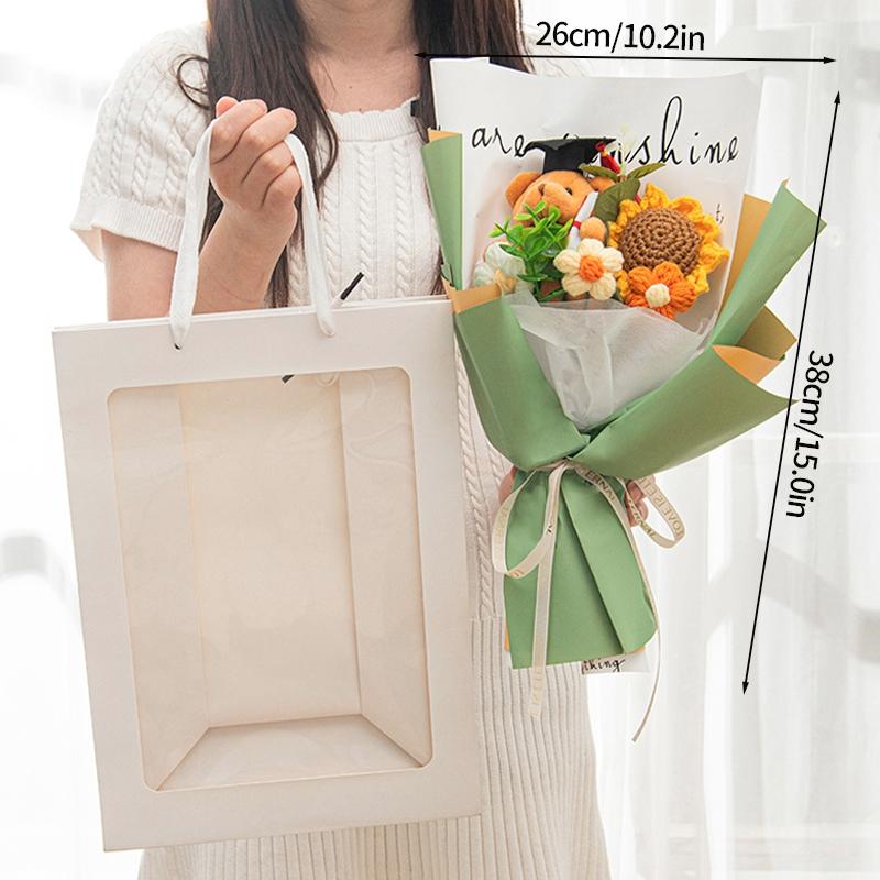 Dr.Bear Graduation Crochet Flower Bouquet Artificial Sunflower Hand Knitted Bouquets with Gift Bag Students Graduation Gift