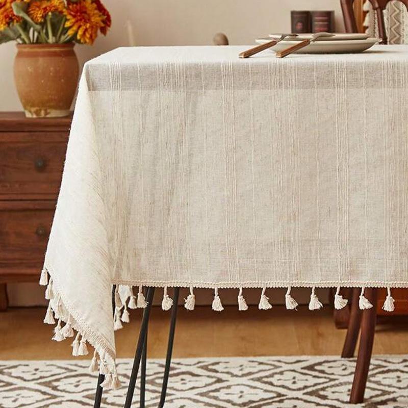 European Cotton-Linen Tassel Tablecloth: Dustproof Decorative Cover for Living Room or Coffee Table