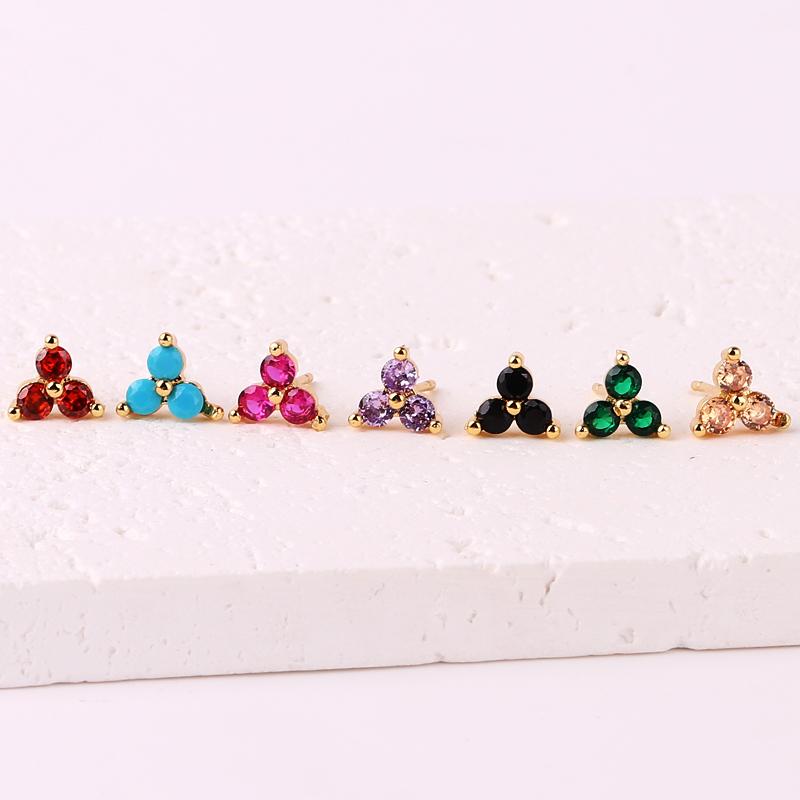 Gold Filled Stud Earrings For Women Bling Cute Color CZ Zircon Piercing Women's Earrings 2026 Fashion Jewelry Wholesale