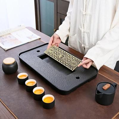 Taklit Siyah Taş Su Depolamalı Çay Tepsisi Su Depolama Sırası Çin Kuru Bubble Tea Tepsisi Modern Sehpa Ev Dekorasyonu
