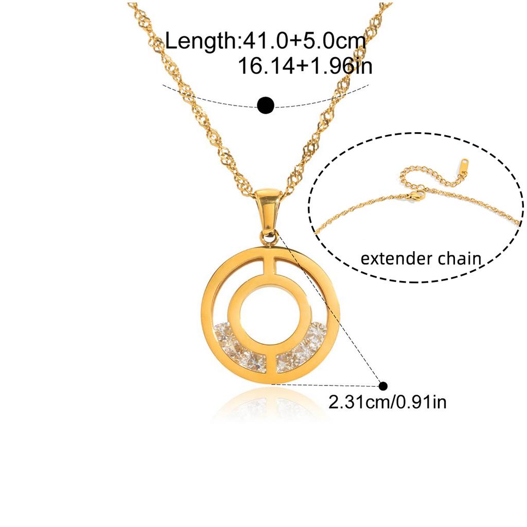  Korean Style Shiny Cubic Zirconia Square Pendant Necklace Women 18k Golden Plated Stainless Steel Fashion Jewelry
