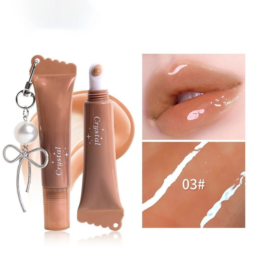 New Hydrating Mirror Lip Gloss Shiny Moisturizing Lipstick with Bow Keychain Lip Makeup Long-Lasting Look