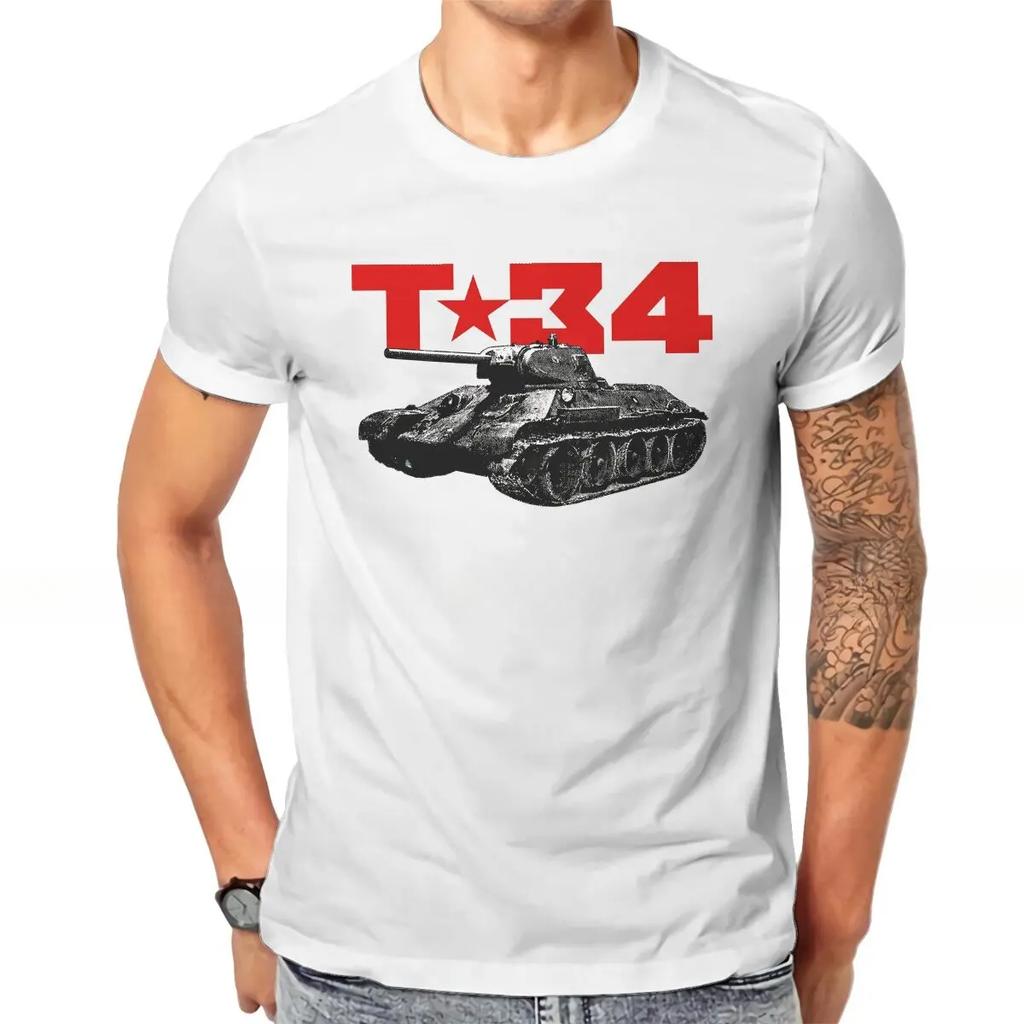 T-34 Tank Pattern Casual T-Shirts Russian USSR CCCP Style Streetwear Casual Short Sleeve Men's T-shirts