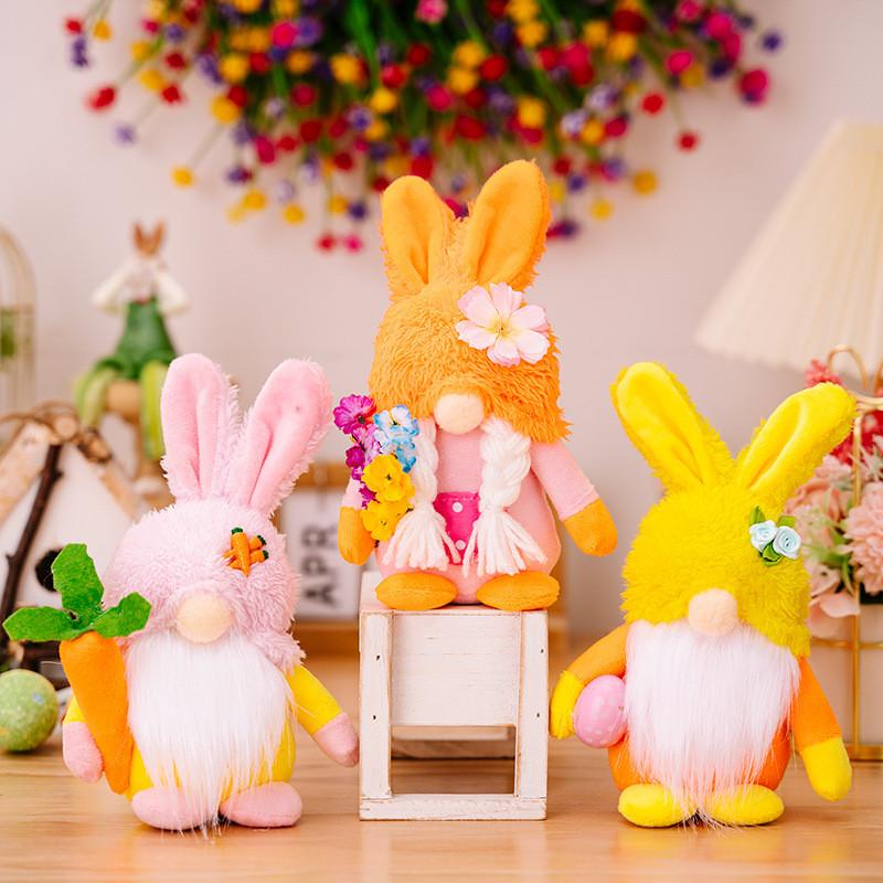 Colorful Plush Easter Bunny Rudolph Figurine For Festive Spring Decorations