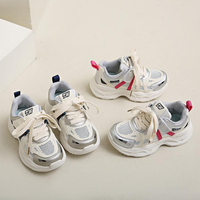 2025 Spring New Children's Dad Shoes Fashionable Versatile Boys Sports Shoes Lightweight Breathable Single Net Girls Running Shoes