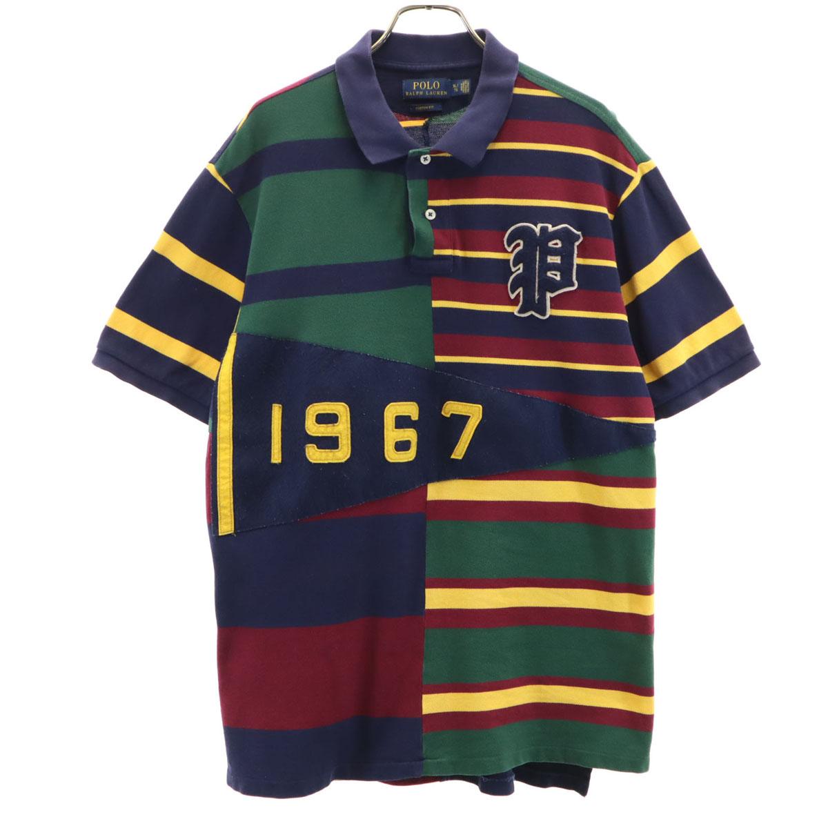 

POLO RALPH LAUREN Border Pattern Short sleeve Custom fit Polo shirt Fawn Men s Used