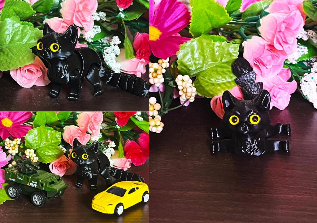 Black Cat Figurine, Articulated, Miniature Size, 12cm Total Length, Desktop Display Animal Toy [Used]