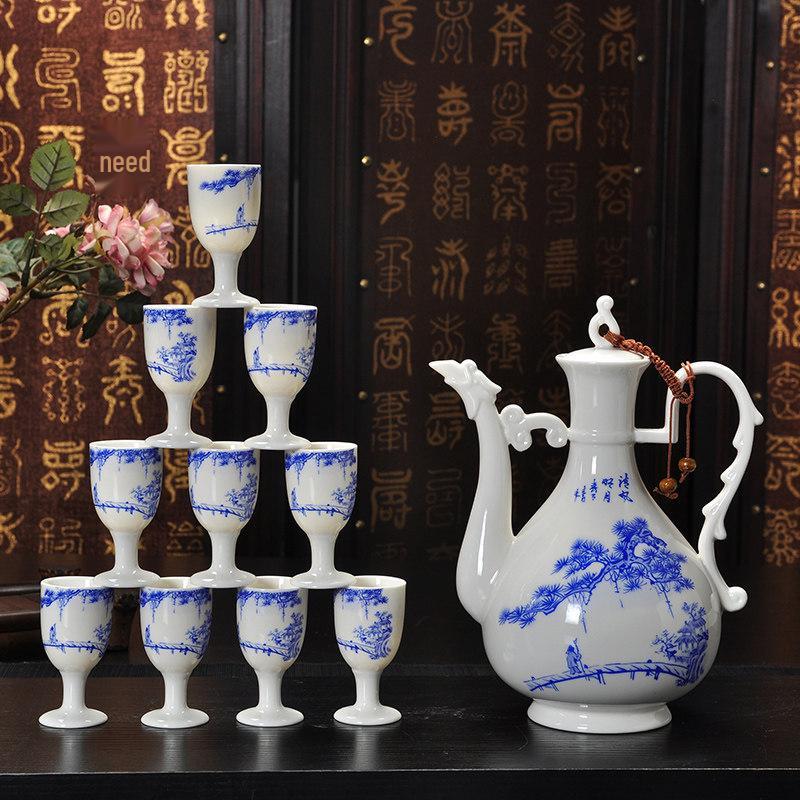 Baijiu Decanter & Ceramic Wine Glass Set with Gift Box