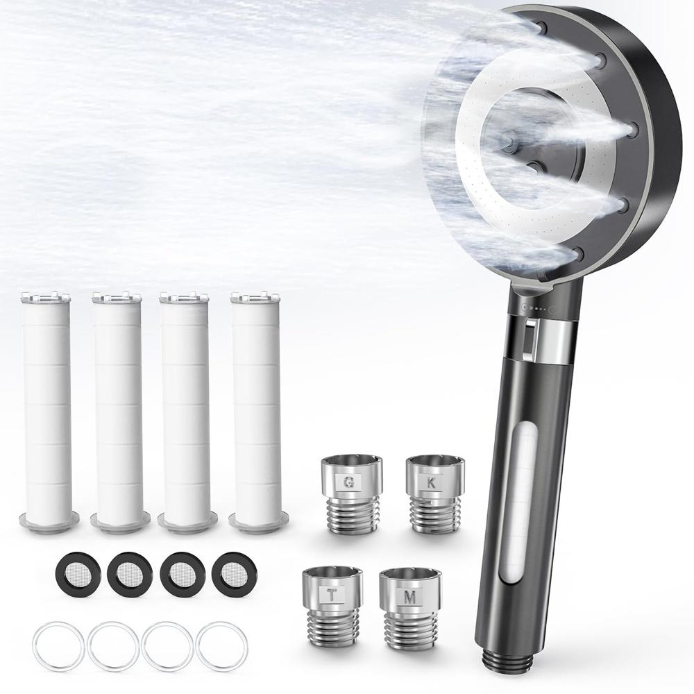 

Shower head, micro-nano bubbles, high water pressure, 80% saving, 5-stage mode, hand-held stop, 0.03mm ultra-fine flow, skin care, pore cleaning, 4