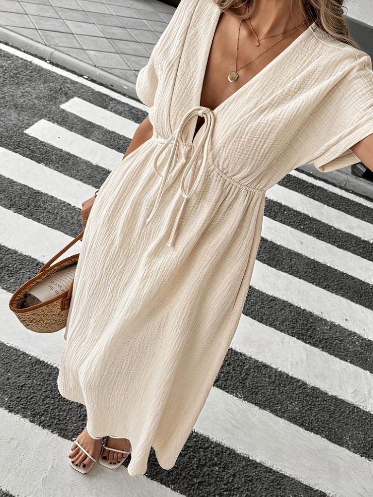 Bohemian Deep V Women's Dress with Tie-Up Straps - Hot Seller