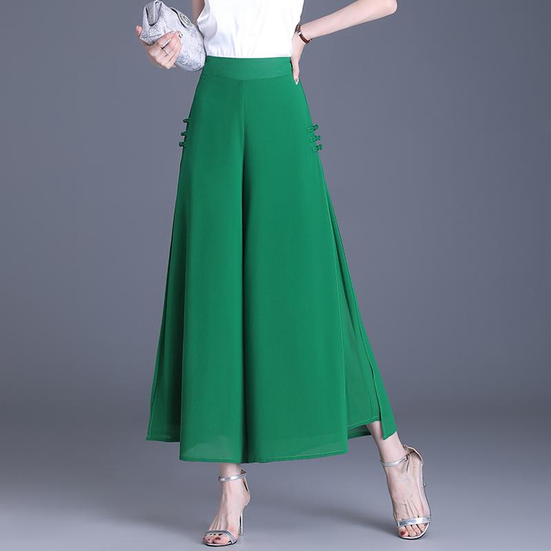 Summer Chiffon High Waist Pants for Women Fashion Wide Leg Pants Ladies Vintage Clothes