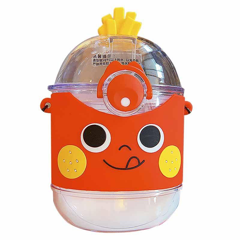 Summer Charming French Fries Water Bottle With Straw Clear Square Plastic Water Bottles for Kids Lightweight School Drinking Cup