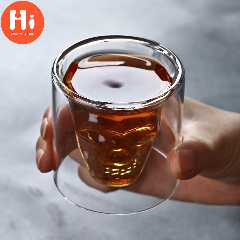 Hi Coffee Mug Double Crystal Skull Head Glass Cup Whisky Wine Vodka Bar Club Pivo Sklenice na víno