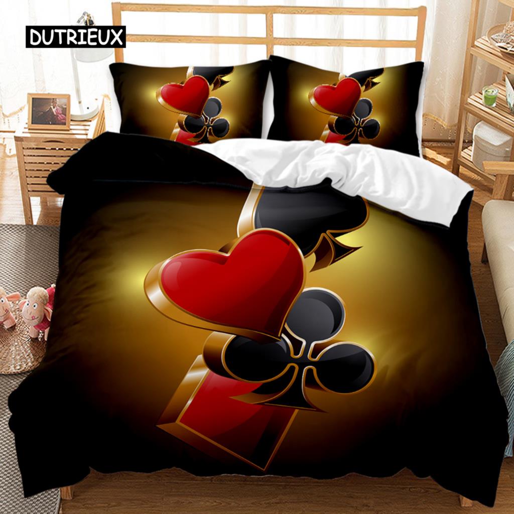 Poker Duvet Cover Set Card Game Bedding Set Gamer Playing Duvet Cover Retro Game Adults Double Queen King Polyester Qulit Cover