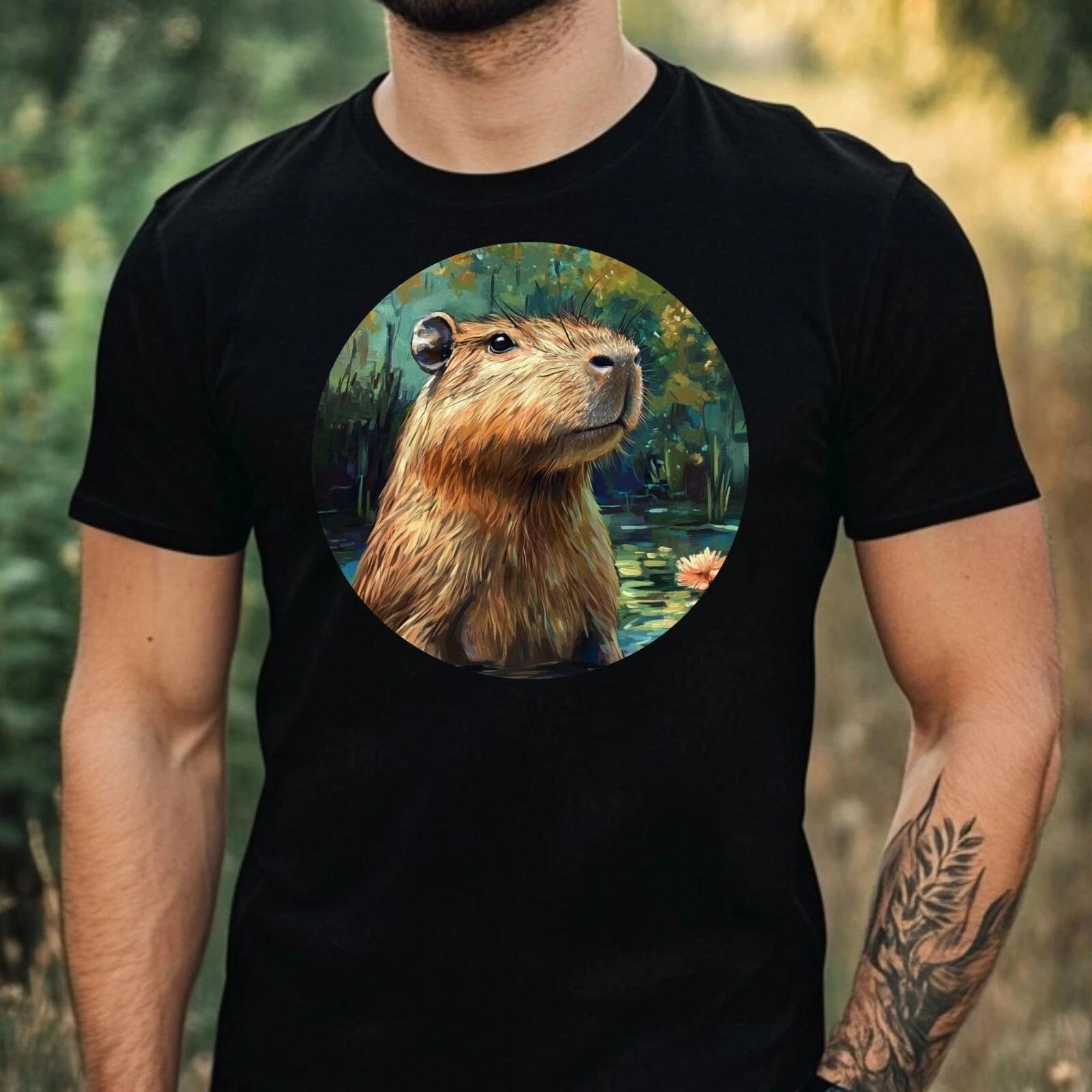 T-Shirt Herren Capybara Portrait Motiv Baumwolle Größe XS bis 5XL S