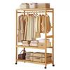 Minimalist Bamboo Clothes Rack with Storage Cabinet