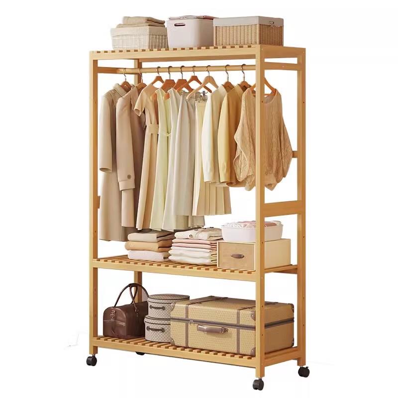 Minimalist Bamboo Clothes Rack with Storage Cabinet