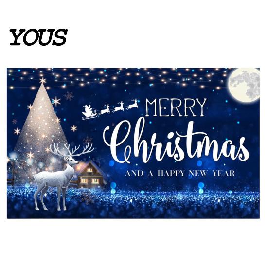 Decorative Holiday Fabric Christmas Banner, 71x43 Inches Santa Sleigh Reindeer Snowman Backdrop for Winter Wonderland Easy Install Door Banner