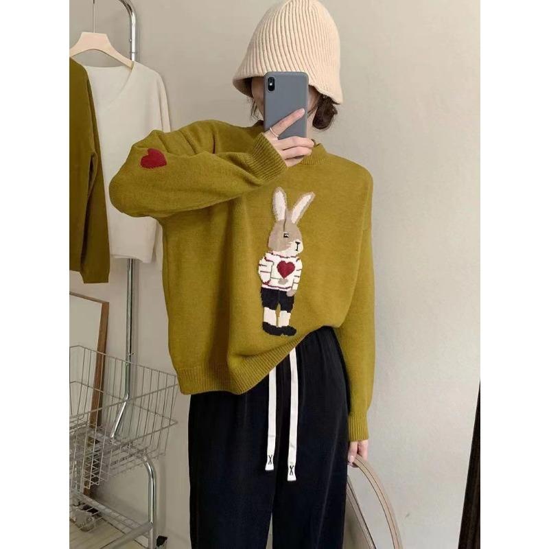 Autumn and winter fashion classic bunny cartoon sweater women's new pullover long sleeve thin knitted top