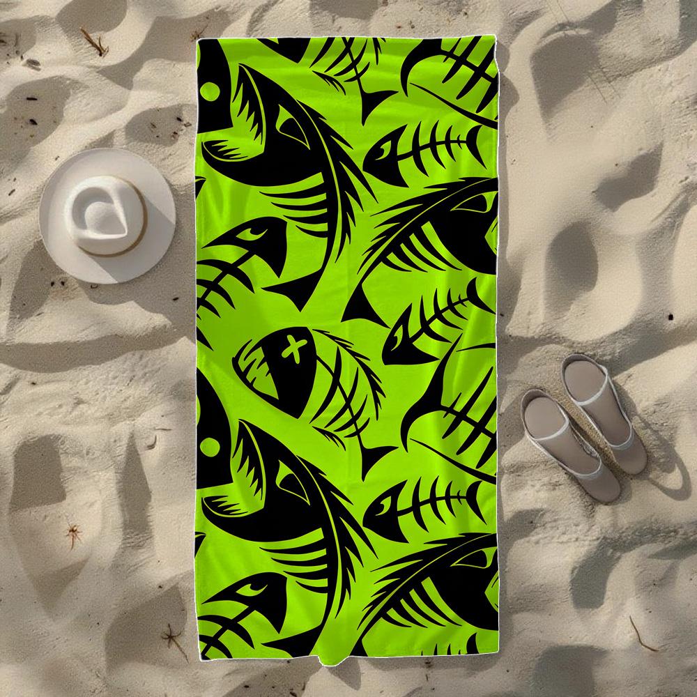 Fish School & Swirl Wave Pattern Beach Towel, Soft Quick-Drying, Perfect For Portable Outdoor Travel, Camping And Summer Beach