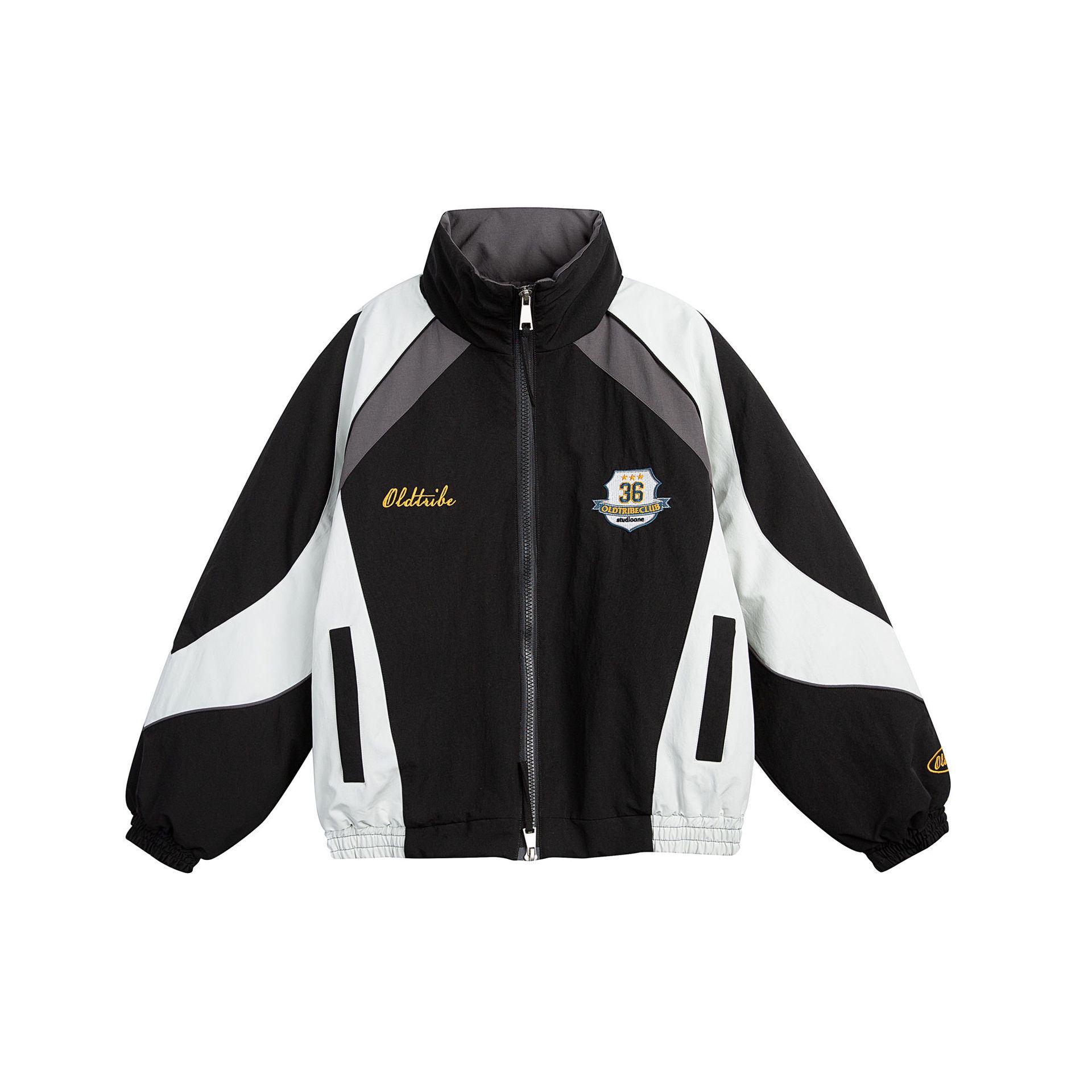 2025 Unisex Retro Embroidered Color Block Stand Collar Cotton Jacket: Trendy, Warm, Zipper Outerwear for Couples Double Extra Large