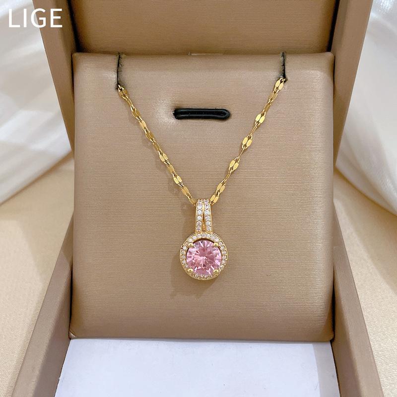 Wassertropfen Rund Zirkon Leichter Luxus Temperament Wunderschöne Voll-Diamant-Halskette Damen Vielseitig Schlüsselbein Kette Titanstahl Kette