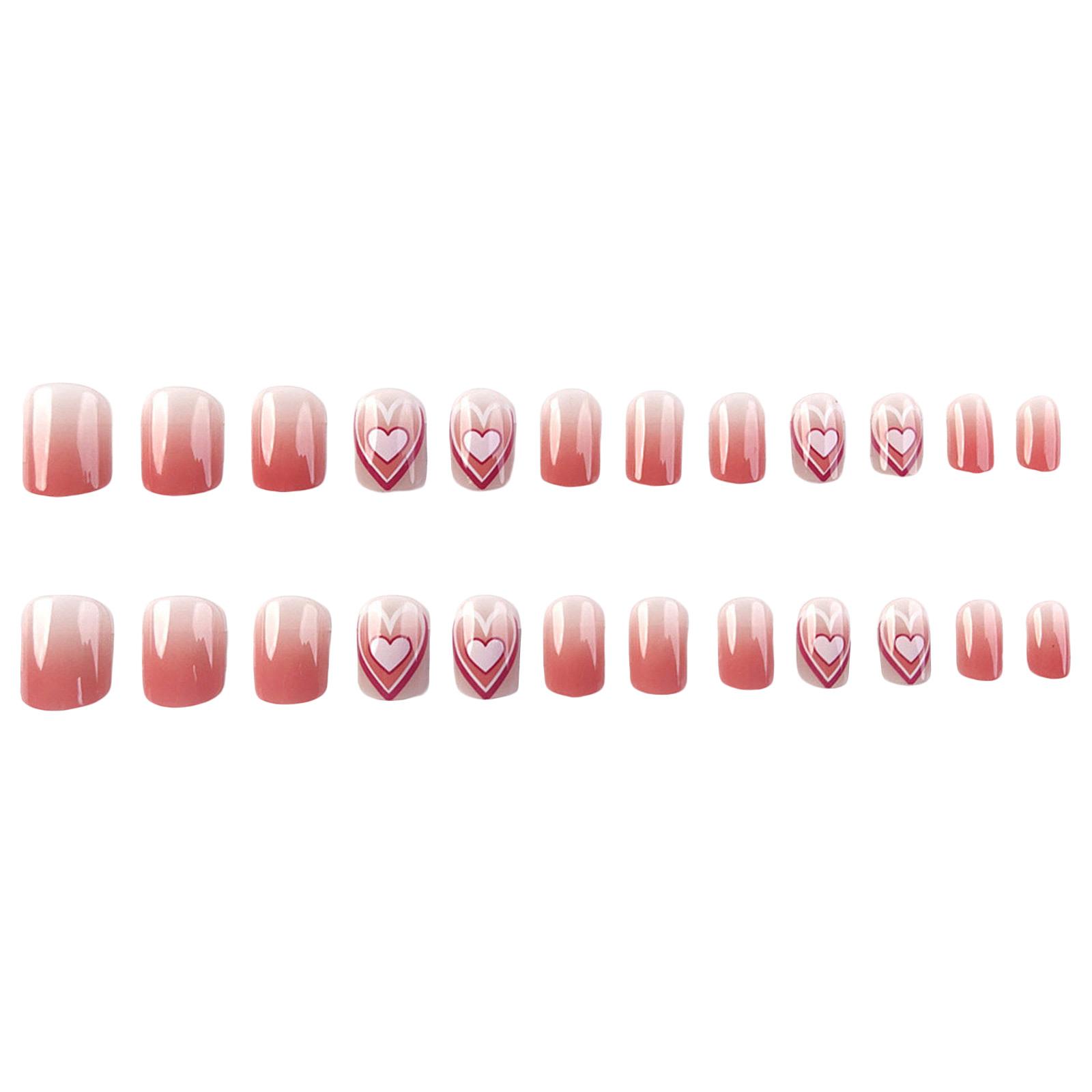 

24 шт. акриловые накладные ногти ко Дню святого Валентина, короткие, квадратной формы, персиковое сердце, глянцевая отделка, градиент, пресс на ногтях