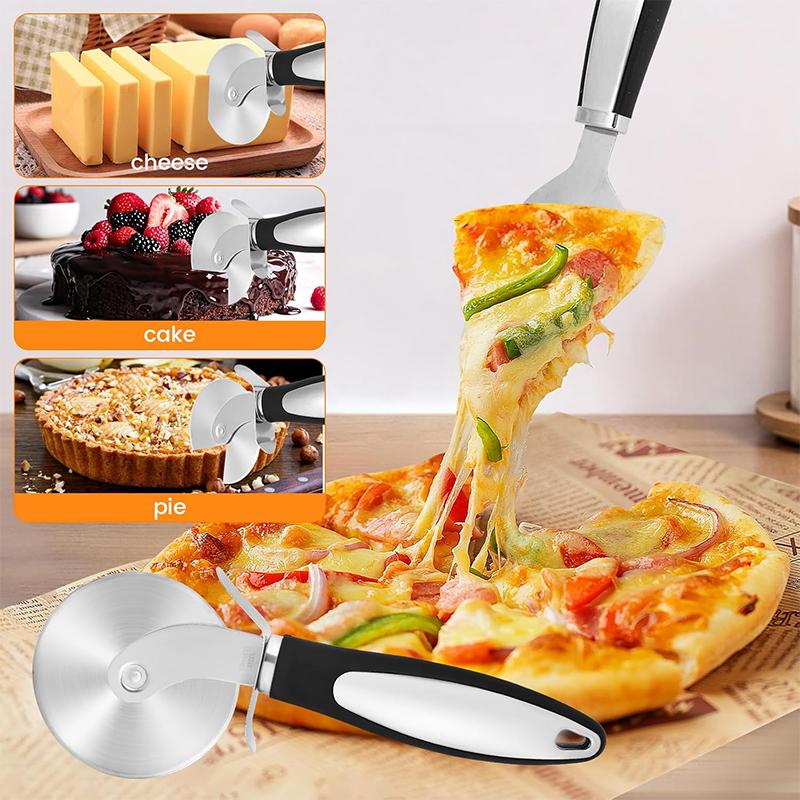 Pizza Wheel Cutter Server Set Stainless Steel Pizza Cutter Pie Server Spatula with Sharp Blade Kitchen Pizza Slicer Knife JT577