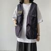 Unisex ležérní vesta bez rukávů s mnoha kapsami design vesta kabát zip knoflíky zapínání bunda cargo