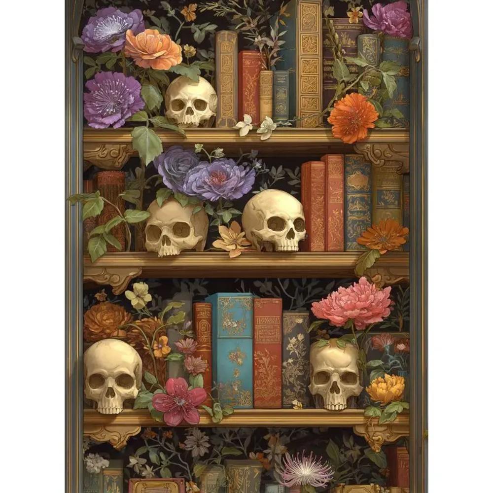 CHENISTORY Paint By Number Skull bookshelf Hand Painted Painting Art Drawing On Canvas Gift DIY Pictures By Numbers Kits Home De