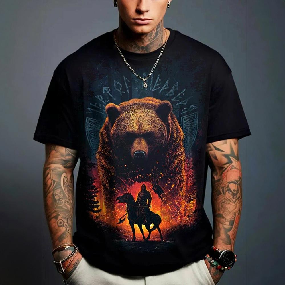 Russian National Emblem T-shirt For Men Animal Brown Bear Print T Shirts Short Sleeve Tee Casual Oversized Men's Clothing Tops