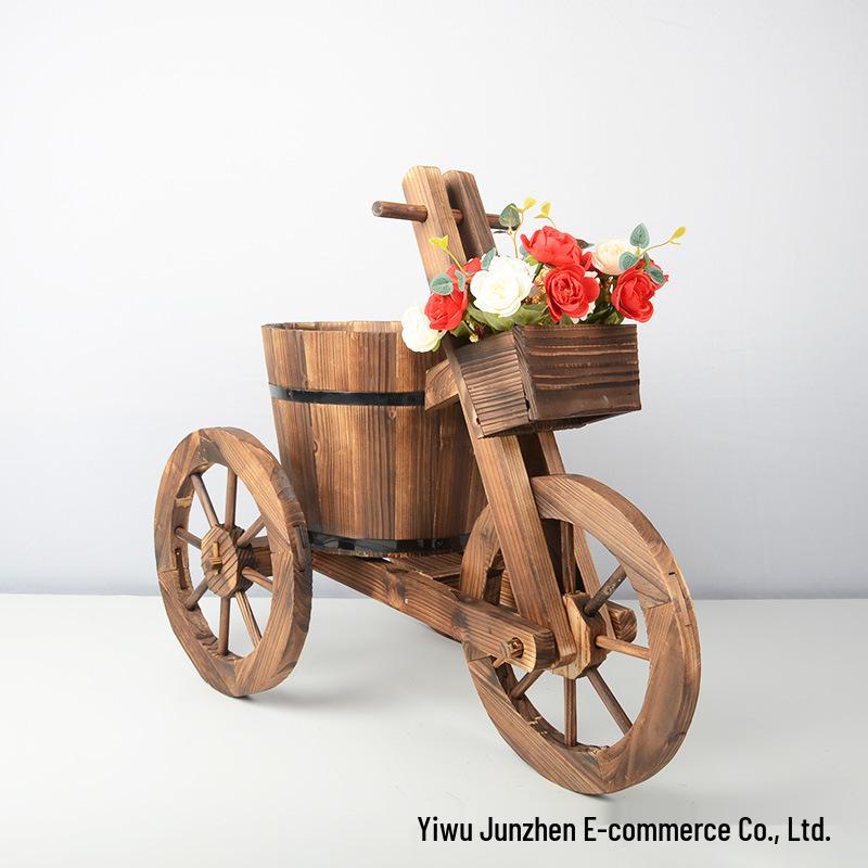 Retro Style Carbonized Wood Tricycle Planter for Succulents - European Pastoral & Japanese Inspired Decor