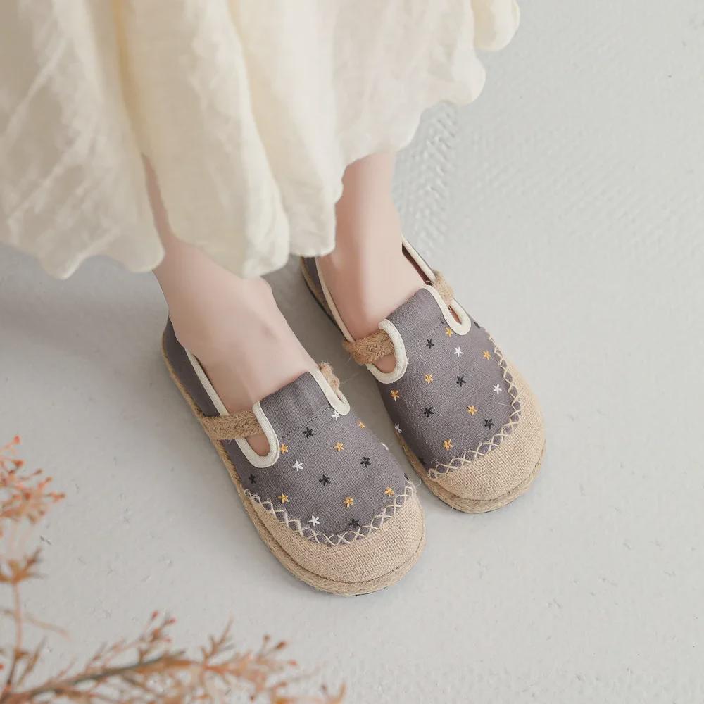 2024 Women's Linen Embroidered Craft Shoes - DX2 Original Shallow Mouth Design