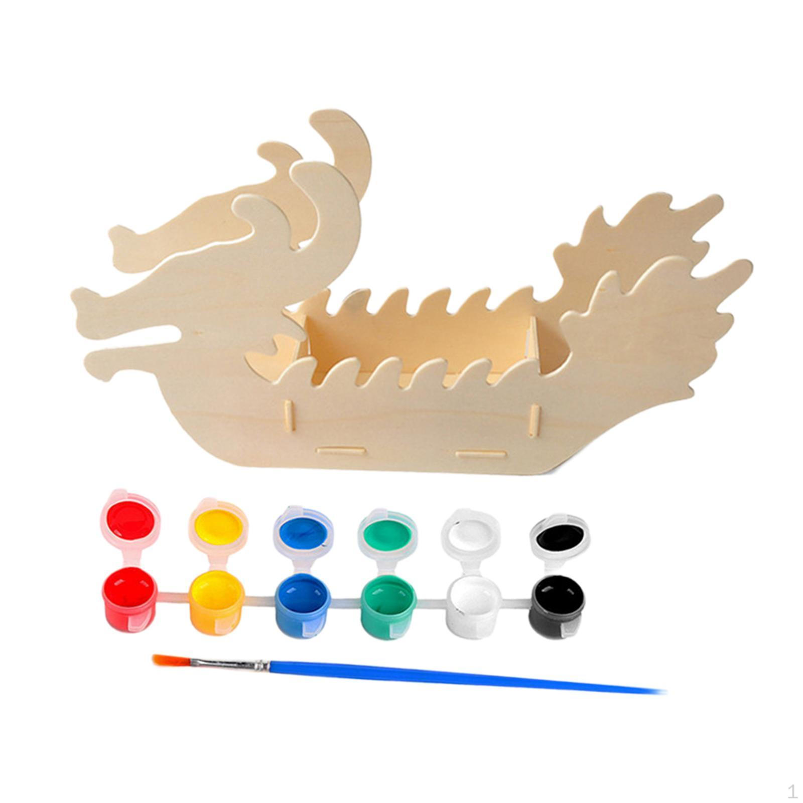 

Wooden Dragon Boat Craft Model Kindergarten Coloring Toy Doodle Unfinished for dragon boat C