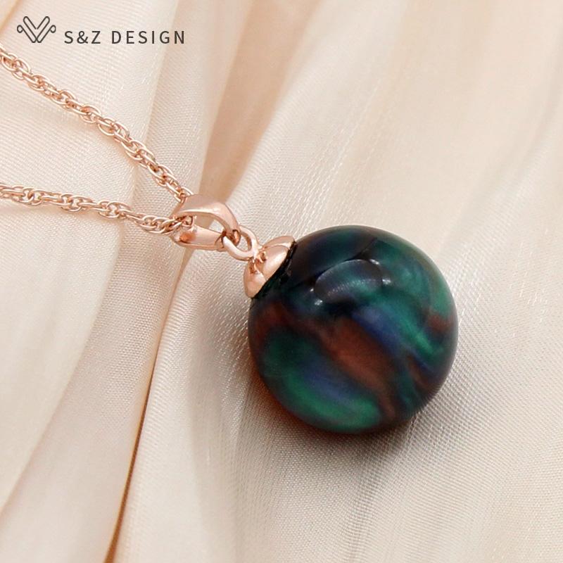 Fashion Rose Gold Color Round Acrylic Beads Pendant Necklace For Women Wedding Party Elegant Jewelry