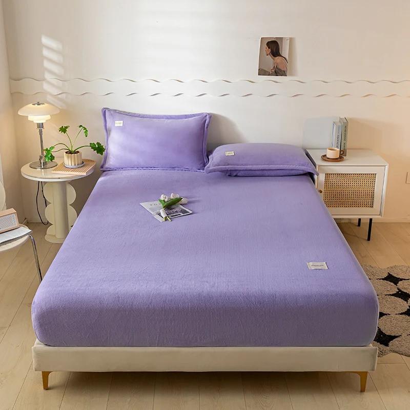 High-quality Soft Velvet Fitted Sheet with Elastic Bands Non Slip Adjustable Mattress Covers for Single Double King Queen Bed 160x200cm