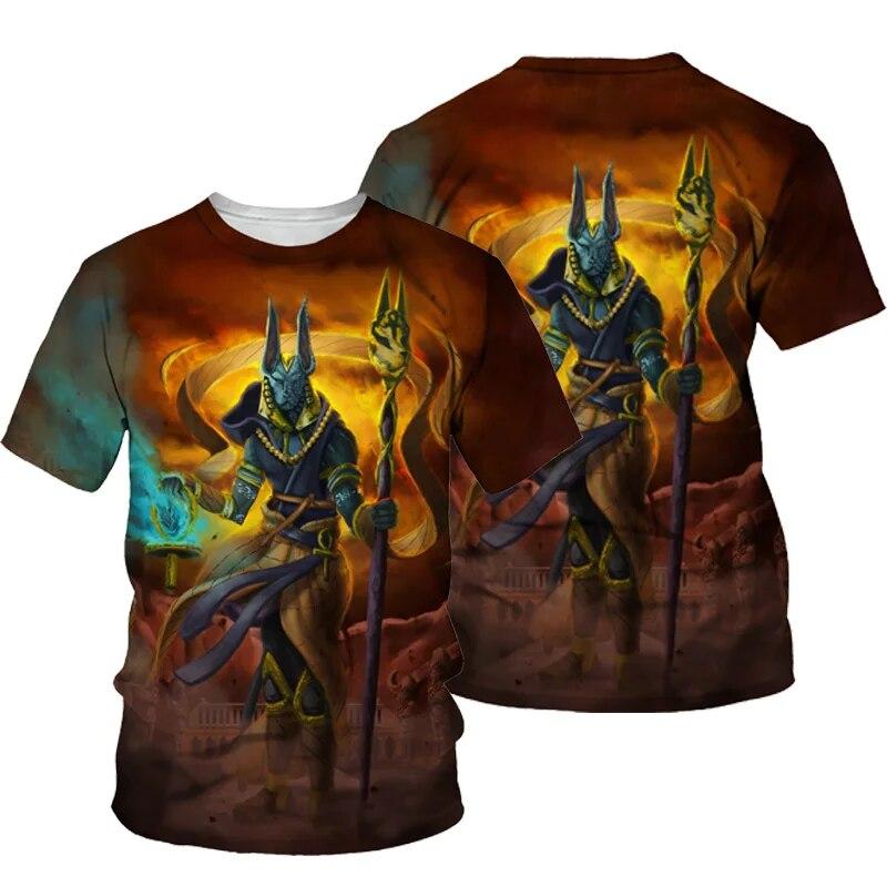Camiseta Unisex de Impresión 3D Anubis de Verano Camiseta de Manga Corta con Cuello Redondo Top Estilo Egipcio Antiguo Moda Masculina Camiseta Casual Camiseta Grande Holgada Top