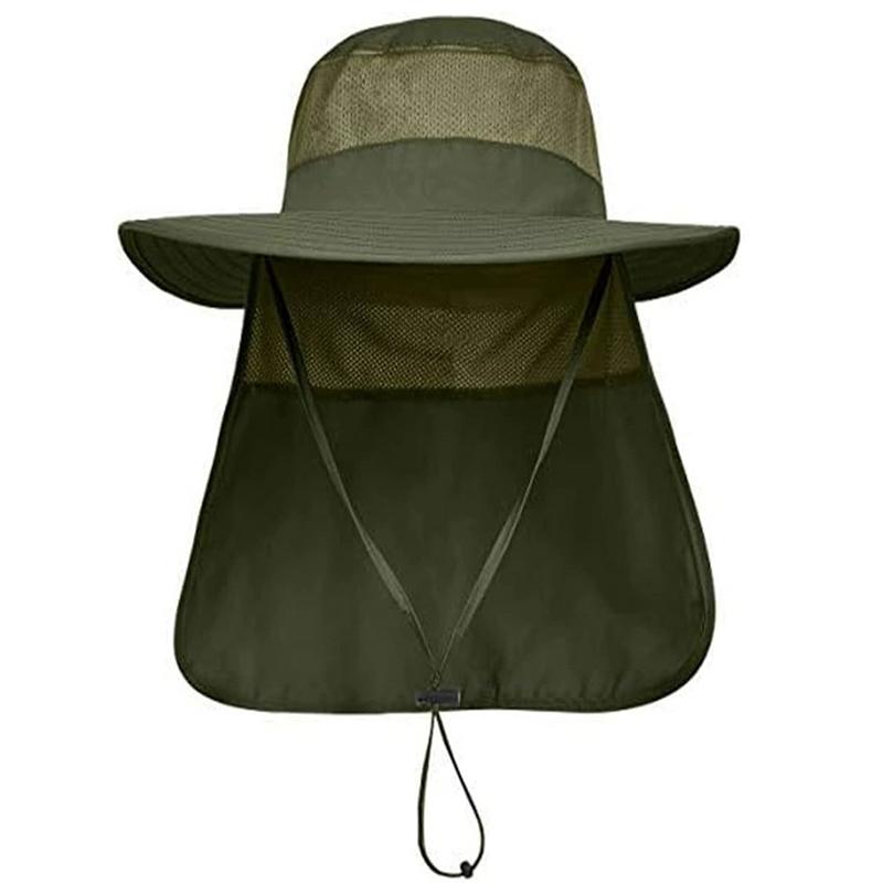 Men'S Sun Protection Hunting Hat Wide Brim Fishing Hiking Hat With Neck Guard Brim Suitable For Garden Work