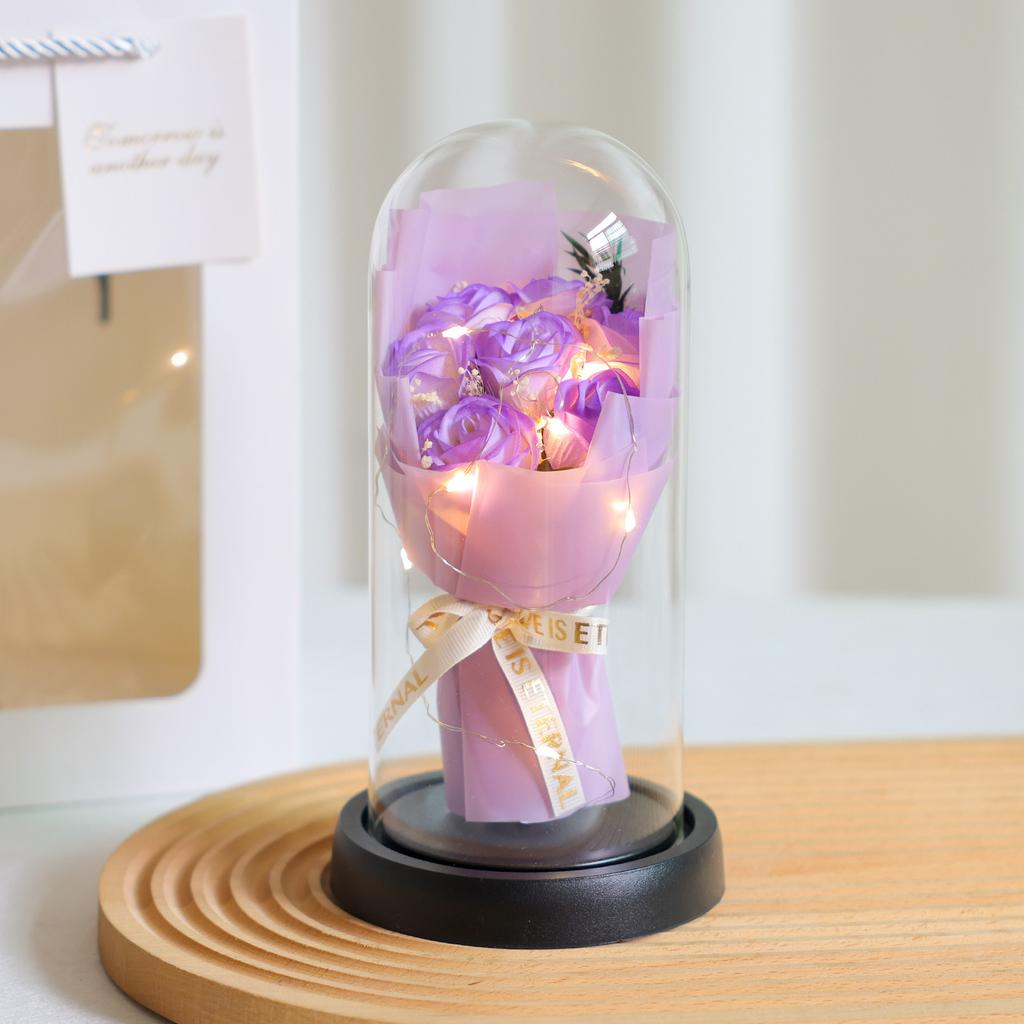 Valentine's Day Birthday Gift Glass Cover Eternal Flower Dried Flower for Girlfriend Rose Gypsy Practical Ornament