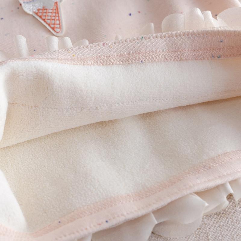 Girls Long Sleeve T-shirt Sweet Flower Patchwork Hem Warm Clothes Cotton Blend Comfortable Breathable Round Neck Pullover for Toddlers