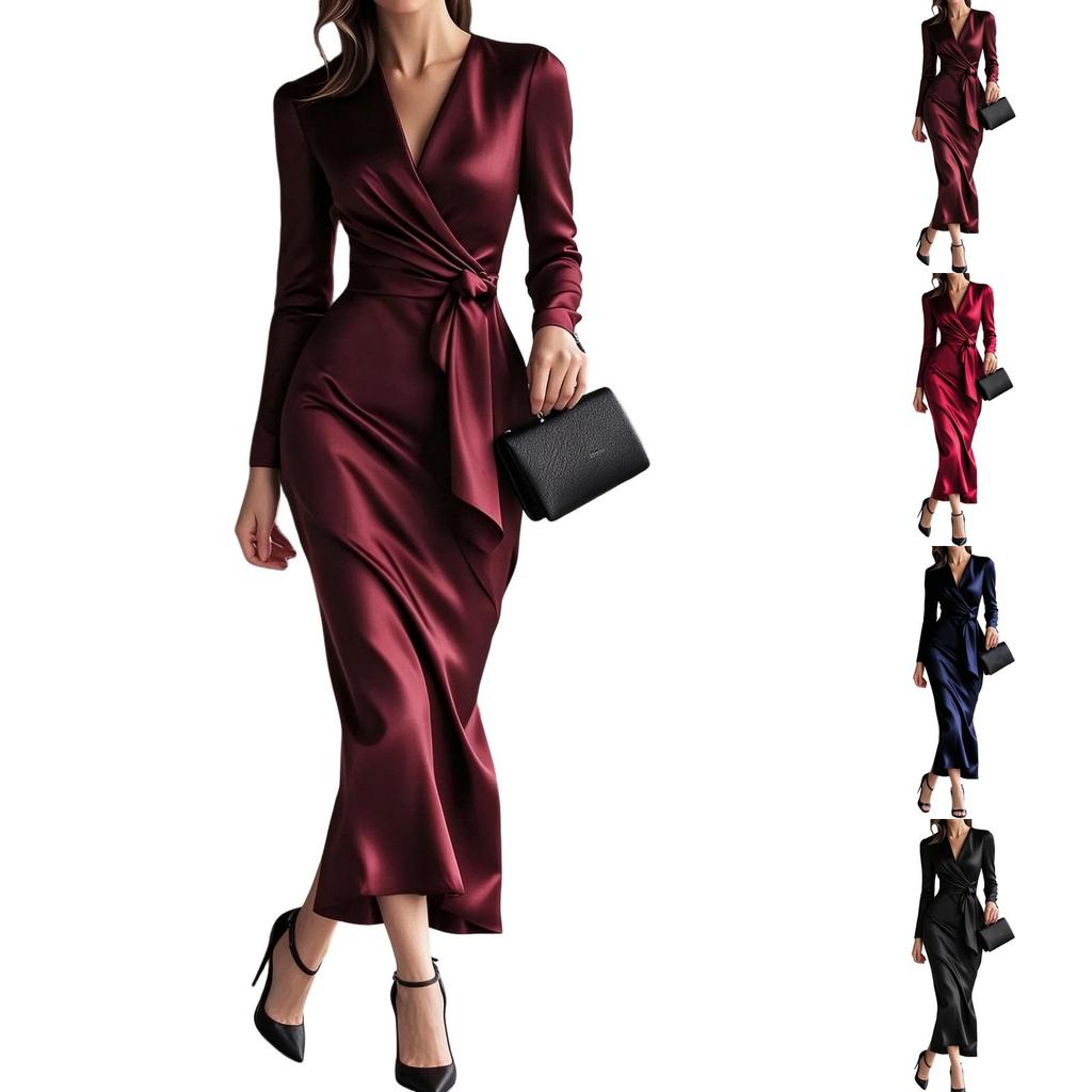 Women's Tie Sleeve Waist-Cinched Dress for Casual Everyday Wear and Outings