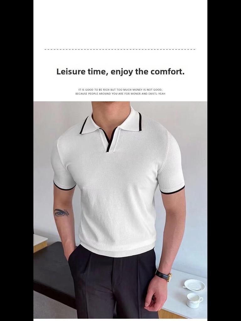 Men's Summer Slim Fit Ice Silk Knit Polo Shirt