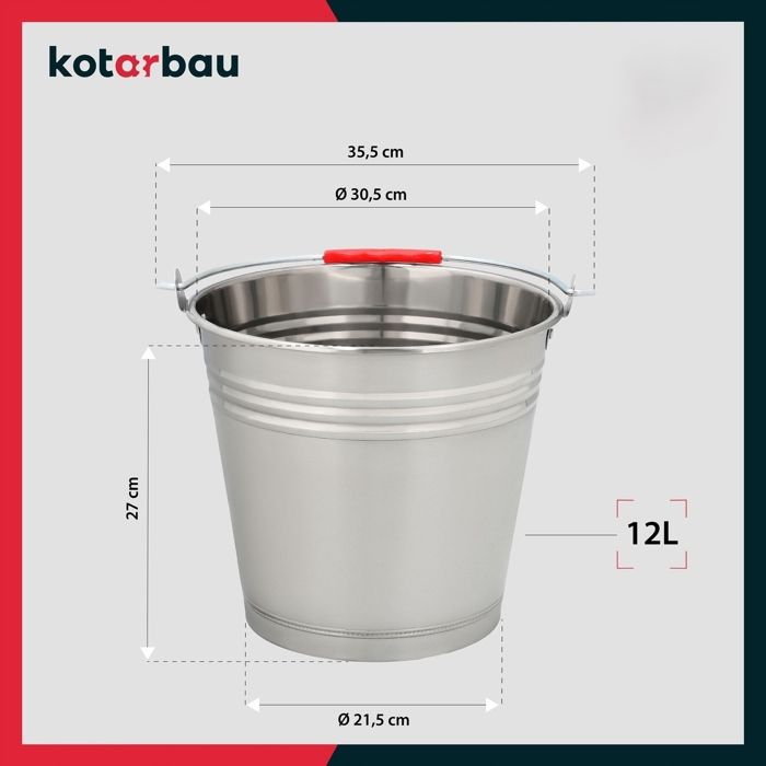 Seau à Cendre - Acier Inoxydable - 12 L - Argent - Seau de Maçon - pour Jardin - Cuisine - Chantier KOTARBAU