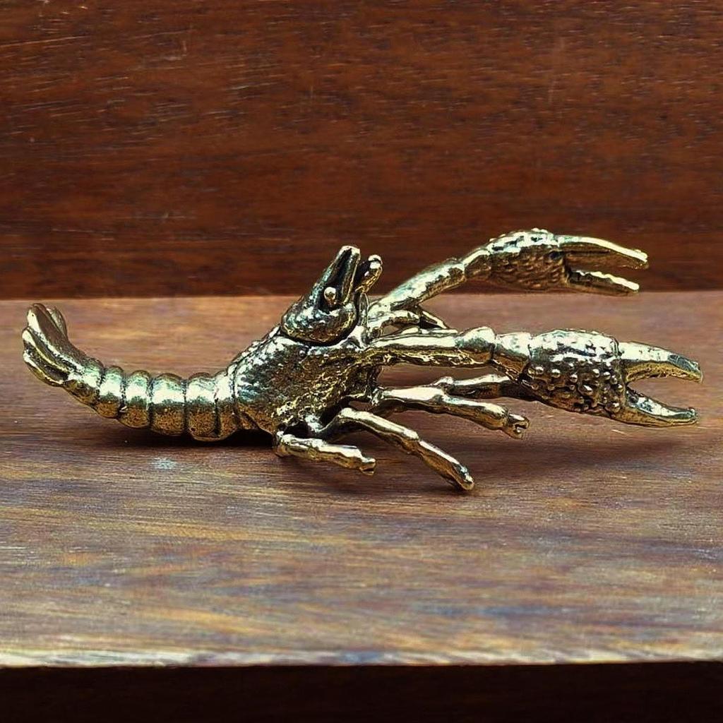 Crayfish Figurine Vintage Desktop Decorations Crafts Brass Gift Statue Tea Pet for Living