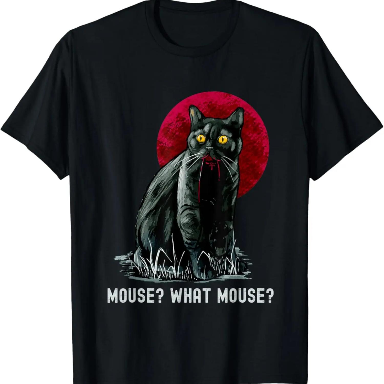 Funny Murder Cat eats mouse acting innocent What mouse_ T-Shirt S