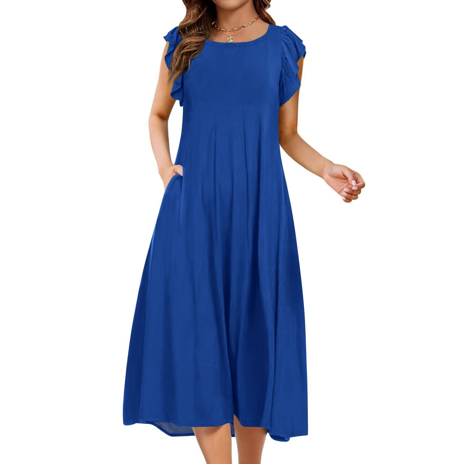 

Women s One-piece Short Sleeve Flared Sleeve Loose Casual Round Neck Dress L