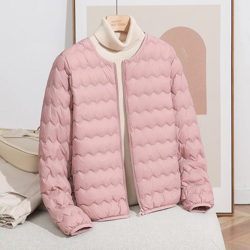 Pinghu autumn and winter new collarless wave short light and thin down jacket women's zipper inner jacket to keep warm
