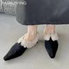 Fur Women Flats Shoes Suede Pointed Toe Sexy Shoes New Brand 2025 Trend Winter Designer Classic Fashion Dress Mujer Zapatillas