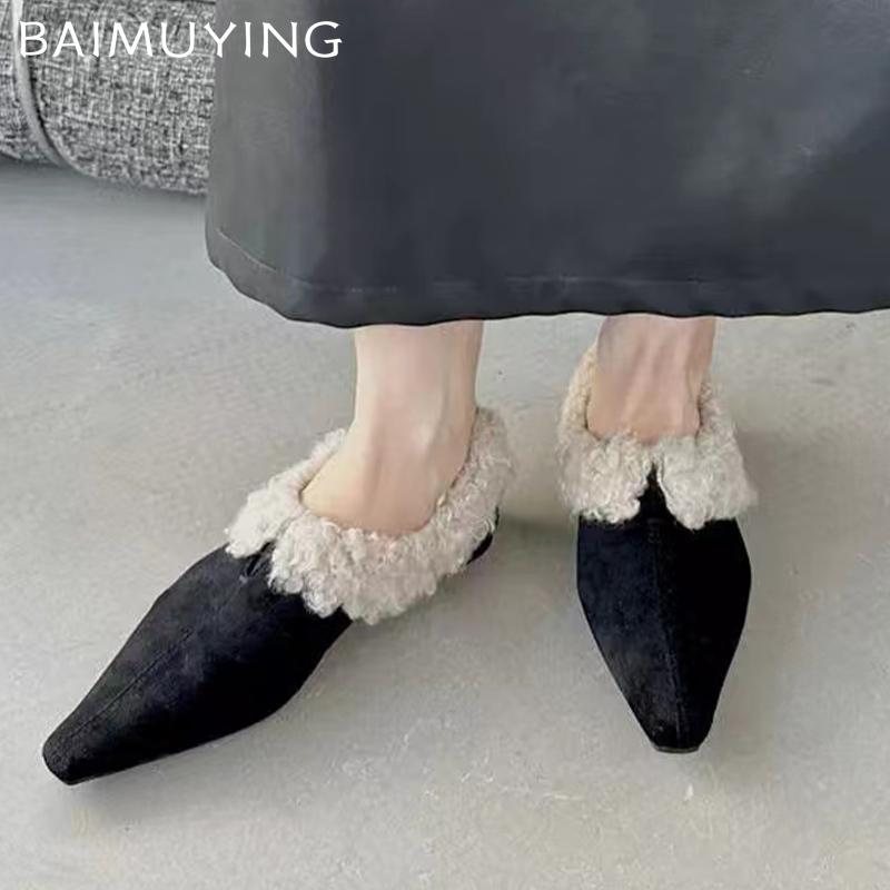 Fur Women Flats Shoes Suede Pointed Toe Sexy Shoes New Brand 2025 Trend Winter Designer Classic Fashion Dress Mujer Zapatillas