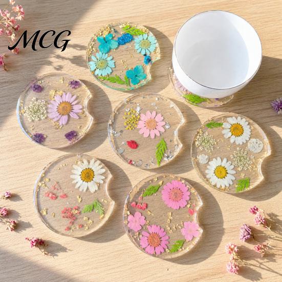 Reusable Car Coaster Coaster, Durable Resin Flower Drink Mirror Polished Unique Natural Coffee Cup Holder, for Interior Accessories Heat Resistant